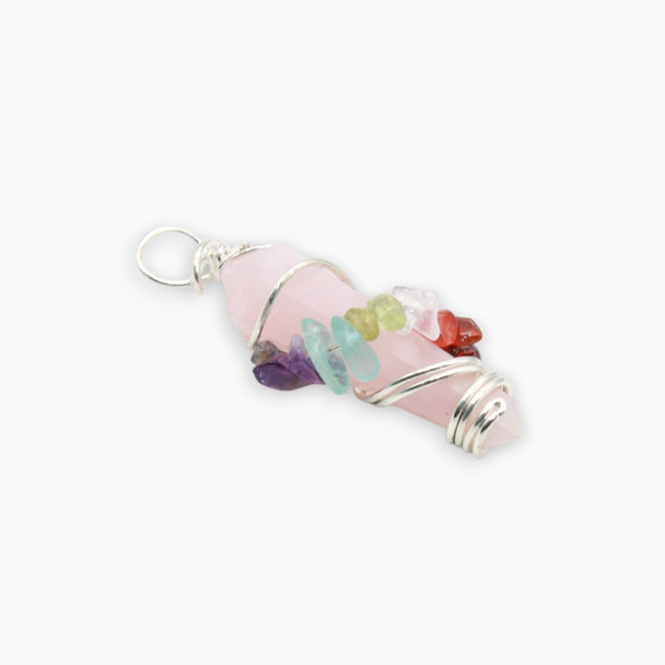 Rose Quartz Double Terminated Chakra wire wrap pendant