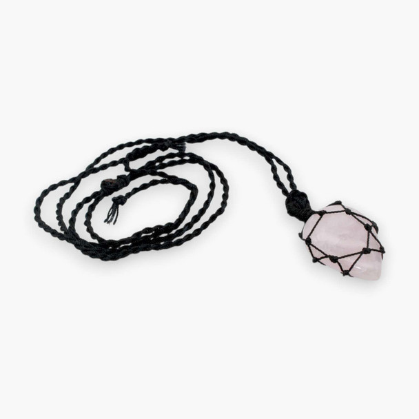Rose Quartz Heart shape thread wrap necklace - adjustable upto 18 inch