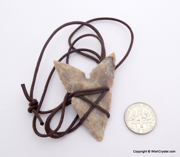 Shark Tooth shaped Agate Arrowhead Leather Wrap Pendant