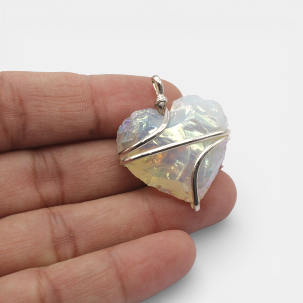 Aura Opalite wire wrap heart pendant