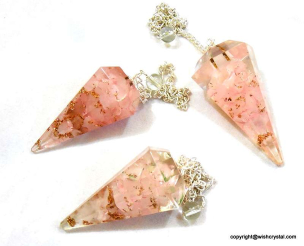 Rose Quartz Orgonite Pendulum - 6 Facets