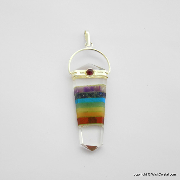 Natural Crystal Pendant with Chakra Bonded Stones - Double Points