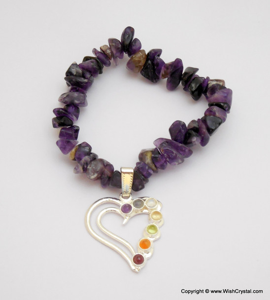 Amethyst Chakra Bracelet Charm Amulet Heart