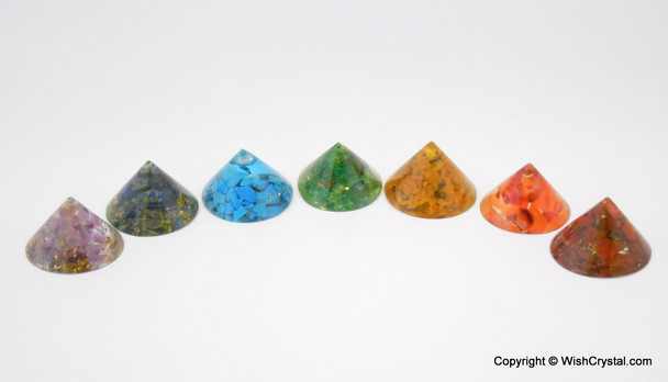 Chakra Set of Conical Orgonite Pyramids