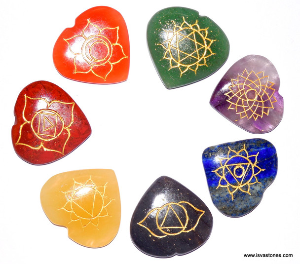 Reiki Chakra Stone Set Engraved with Reiki Signs - Heart Shape