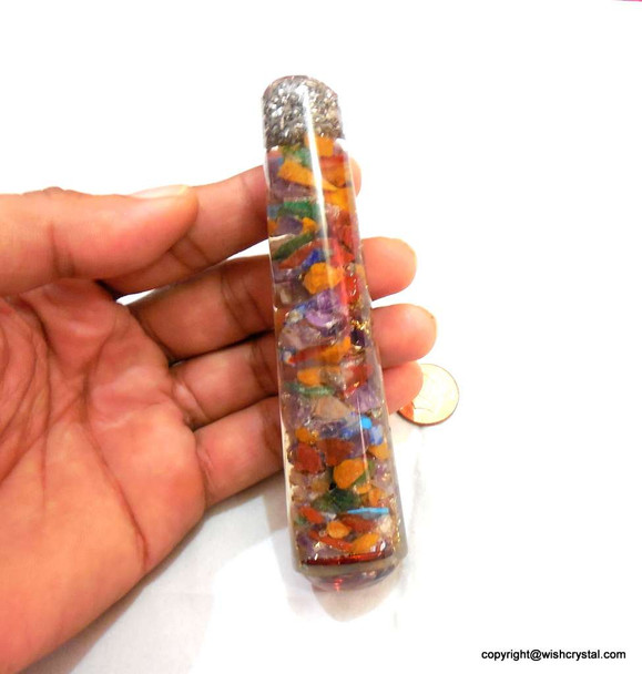 Chakra Orgonite Wand with 7 Chakra Stones