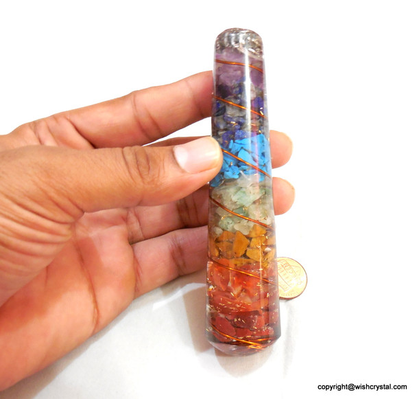 Chakra Orgonite Wand Layered Chakra Stones