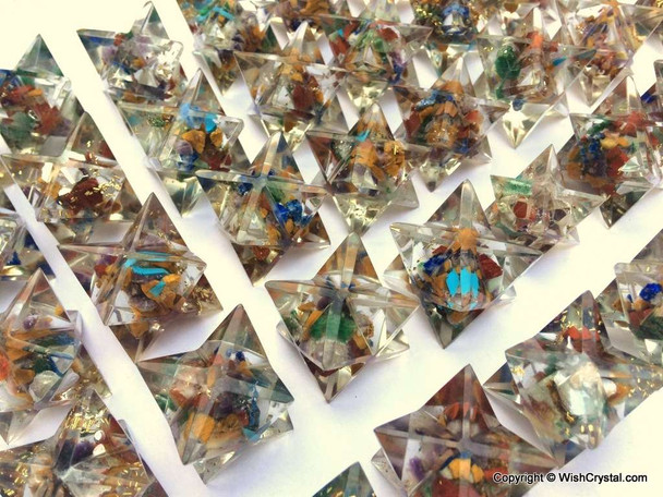 Lot of 25 Orgonite Merkaba points for Energy 7 Chakra Stones filled Aura Energy Points