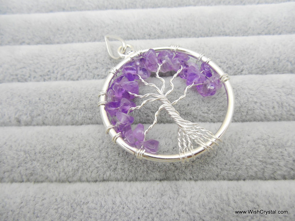 Amethyst Tree of Life Pendant - Round