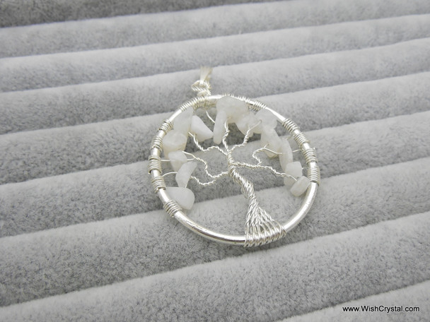 White Quartz Tree of Life Pendant - Round