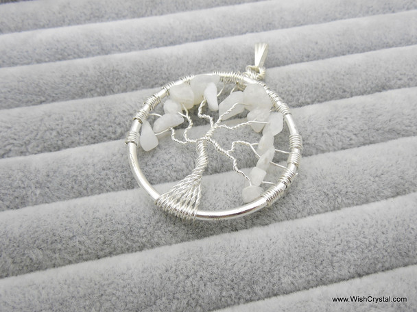 White Quartz Tree of Life Pendant - Round