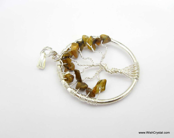 Tiger Eye Tree of Life Pendant - Round