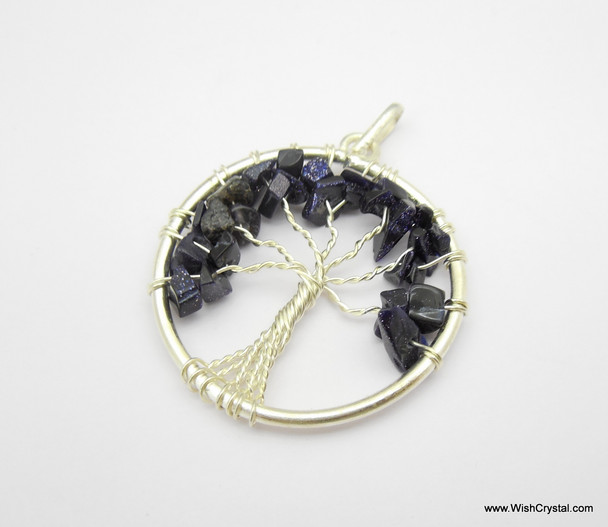 Mystic Blue Tree of Life Pendant - Round