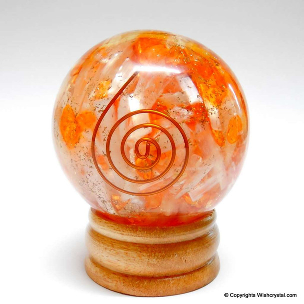 Red Carnelian & Celenite Orgonite Sphere EMF Protection Healing - 60 mm
