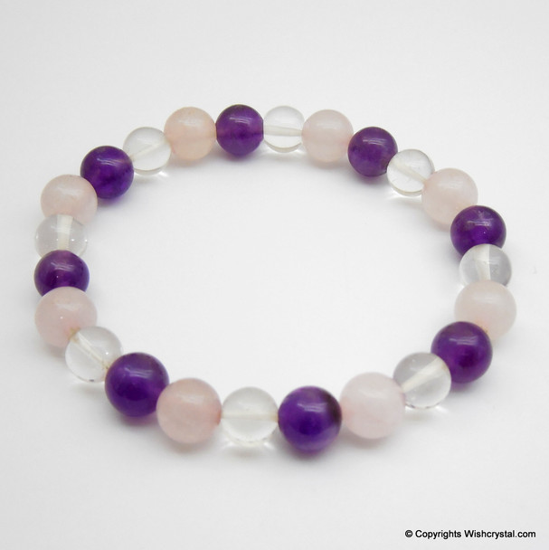 Amethyst, Crystal & Rose Quartz Beads Bracelet