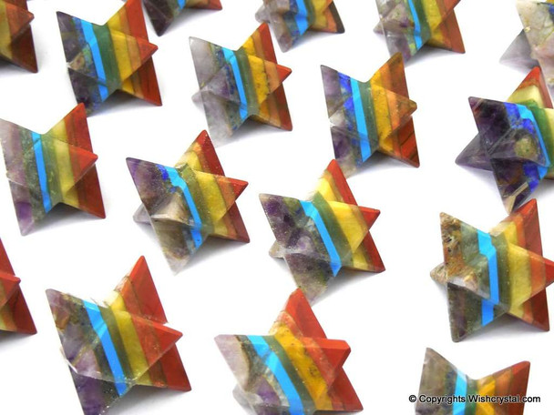 Lot of 20 Bonded Chakra Stones Merkaba Stars - 20 to 22 mm