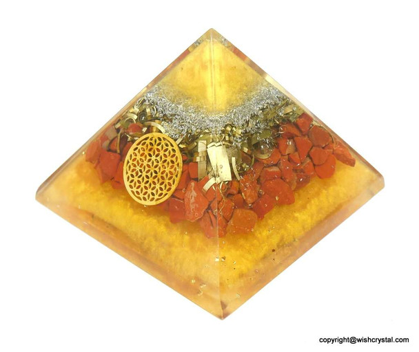 Red Jasper Flower of life Orgonite Pyramid - 60 mm