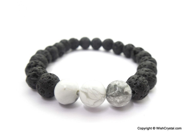 White Jasper & Lava Beads Chakra Bracelet