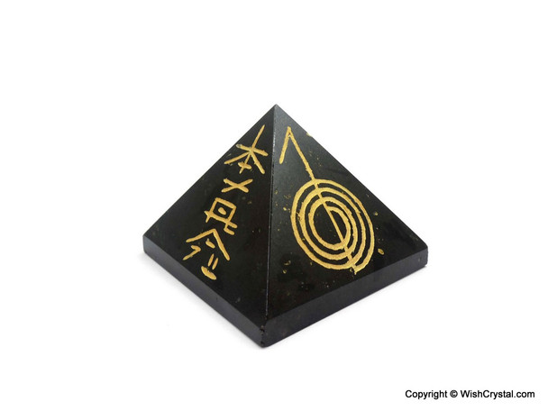 Black Obsidian Pyramid engraved with Reiki Sign