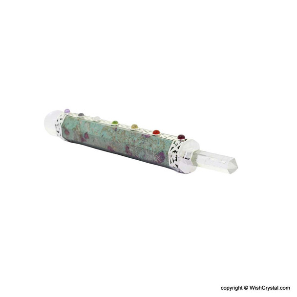 Ruby Fuschite Chakra Stone Wand with Crystal Point and a Crystal Sphere