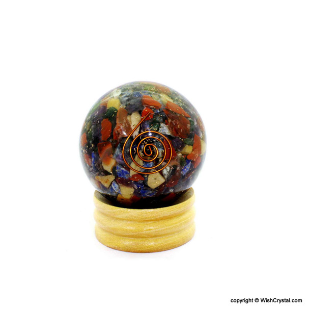 Chakra Stone Natural Crystals filled Orgonite Sphere - Mixed Crystals