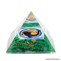 Halo Malachite and Yin Yang fish sign Orgonite Pyramid 