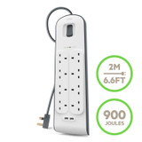 Belkin 8位防雷保護拖板（2個 USB-A｜2.4A｜2米） 圖 2