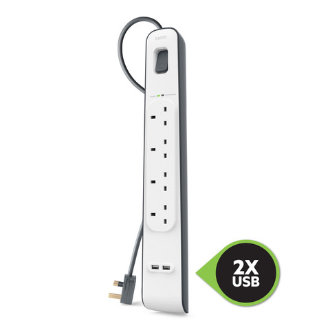 Belkin 4位防雷保護拖板（2個 USB-A｜2.4A｜2米） 圖 1