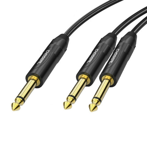 Choseal 秋葉原 6.35mm TS Male to Dual TS Male Mono Split Cable 一分二複製型 2m