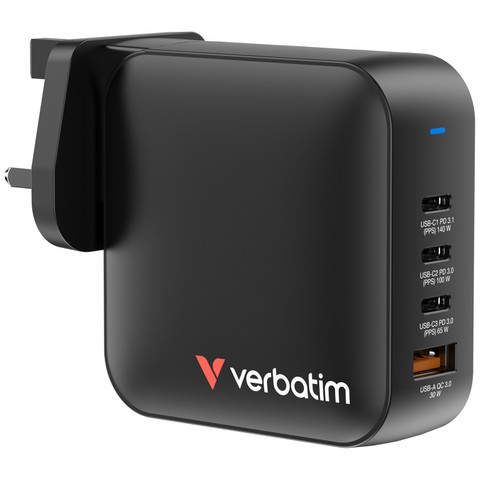 Verbatim 32057 GaN 165W 四端口充電器 - 黑色