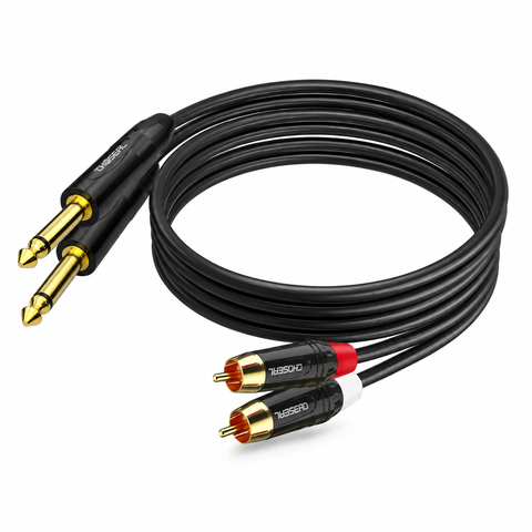 Choseal 秋葉原 Dual 6.35mm TS Male to Dual RCA Male Cable 10m 接頭近照