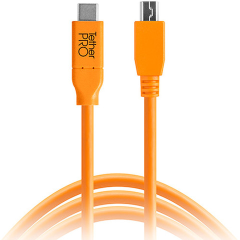 Tether Tools TetherPro CUC2515-ORG USB Type-C Male to 5-Pin Micro-USB 2.0 Type-B Male Cable (4.6m Orange)