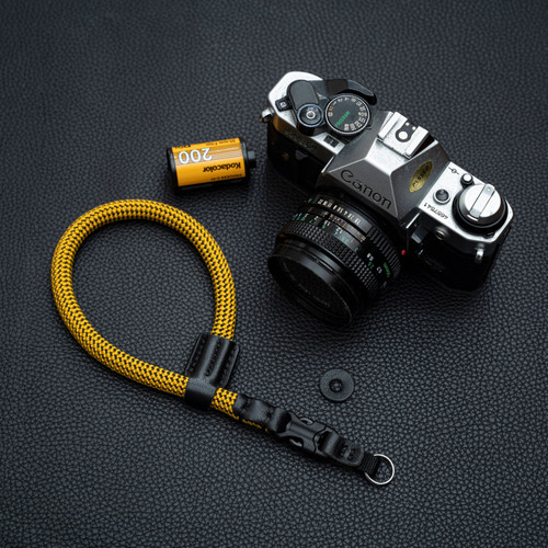 A-MoDe FCWS-Y/B 10mm 快拆皮革登山繩相機腕帶 (黃黑色) 圖片 2