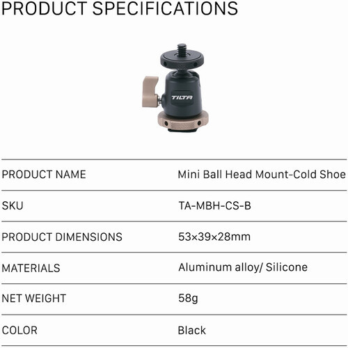 Tilta 鐵頭 TA-MBH-CS-B Mini Ball Head Mount with Cold Shoe 冷靴迷你萬向球型支架
