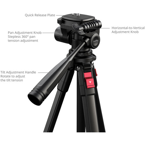 SmallRig 5474 Aluminum Video Tripod with Center Column (67.7") 鋁合金攝影三腳架