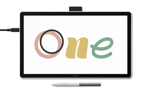Wacom One 14 DTC141W0Z 正面與 Wacom One Standard Pen