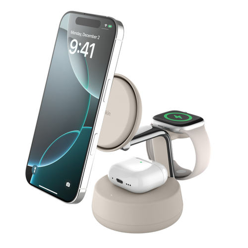 Belkin UltraCharge Pro Qi2 25W 3合1磁吸充電座 (Sand) 圖片 3