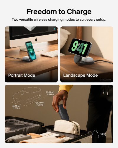 Belkin UltraCharge Qi2 25W 2合1摺疊磁吸充電器 (Black) 圖片 5