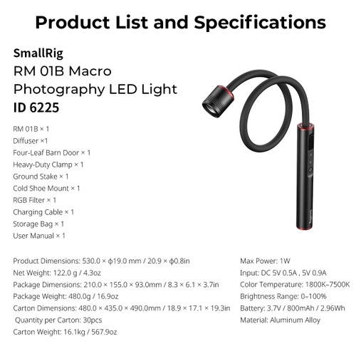 SmallRig 6225 RM 01B Mini Macro Photography LED Light 微距補光燈 official image 13
