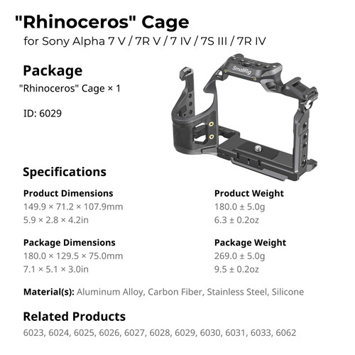 SmallRig 6029 Rhinoceros Cage for Sony A7 V / A7R V / A7 IV / A7S III / A7R IV 相機套籠 official image 14