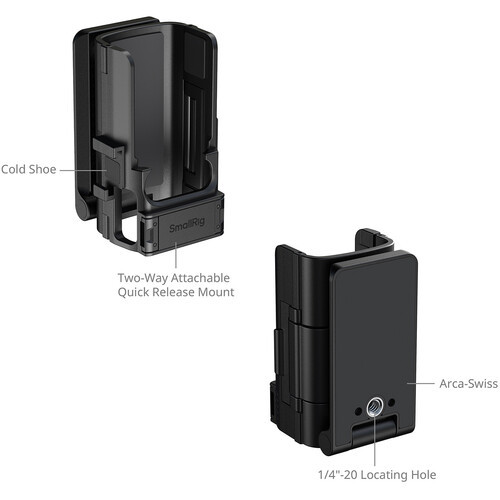 SmallRig 6009 cold shoe, quick release mount, Arca-Swiss plate and 1/4-20 mounting point