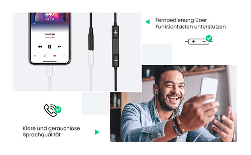 Ugreen 綠聯白色轉接線支援耳機線控、通話及咪高峰