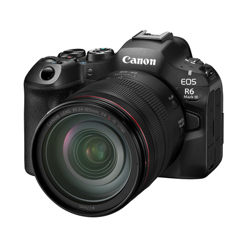 Canon EOS R6 Mark III 連 RF24-105mm F4 L IS USM 鏡頭套裝斜前方官方圖片