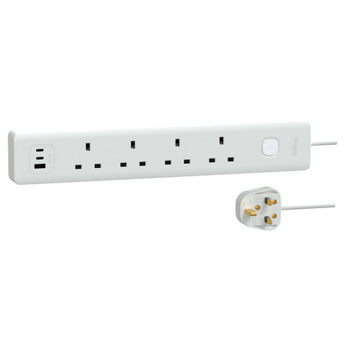 Schneider Electric 施耐德電氣 TSB34ACCUSB_3_WE Easy Series Basic Extend 13A 4 Gang Extension Socket 四位拖板連USB插座