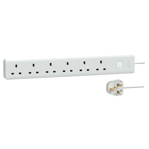 Schneider Electric 施耐德電氣 TSB36_3_WE Easy Series Basic Extend 13A 6 Gang Extension Socket 六位安全拖板