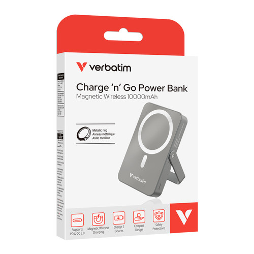 Verbatim 32268 10000mAh 玻璃面磁吸充電池 - 灰色 — 產品外觀及細節 1