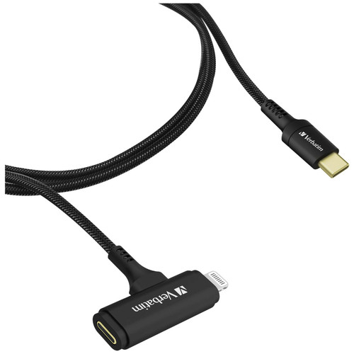 Verbatim 66974 60W USB-C 至 Lightning／USB-C 二合一 MFi 充電線 1.2m - 黑色 — 產品外觀及細節 1