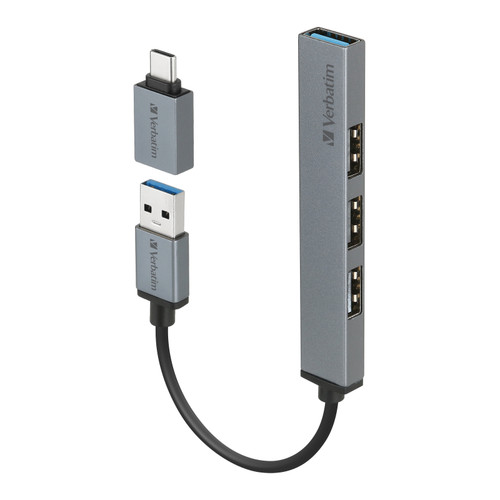 Verbatim 66866 USB 3.2 Gen 1 四端口 Hub 連 USB-C 轉接頭 - 灰色