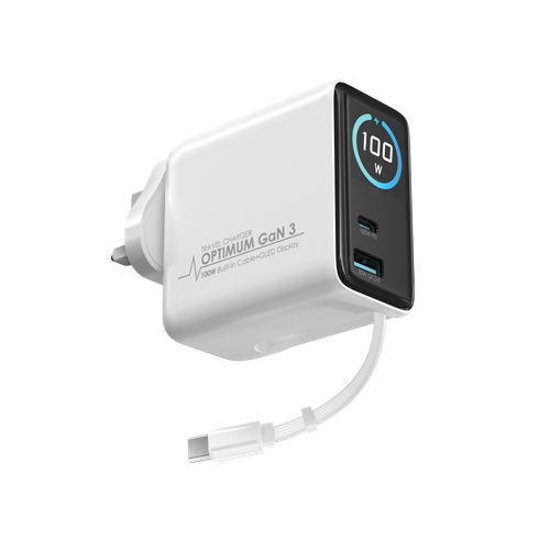 EGO Optimum GaN3 100W 伸縮線旅行充電器 - 白色
