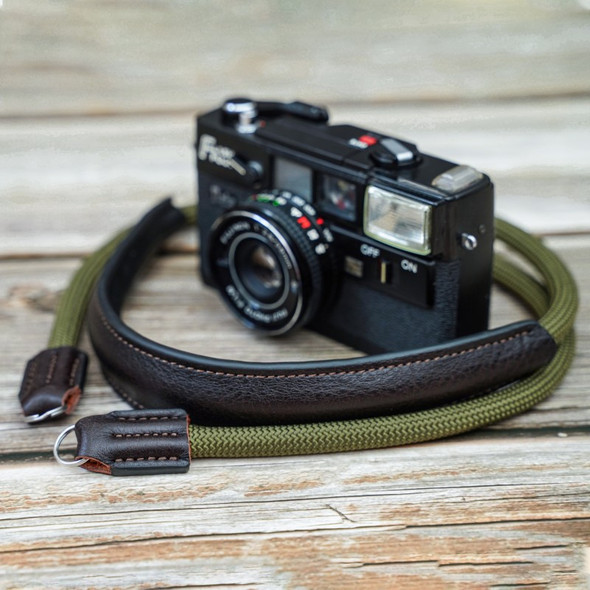 A-MoDe Army Green Leather Shoulder pad Rope Camera Strap 120cm 真皮頸位保護墊登山繩相機帶